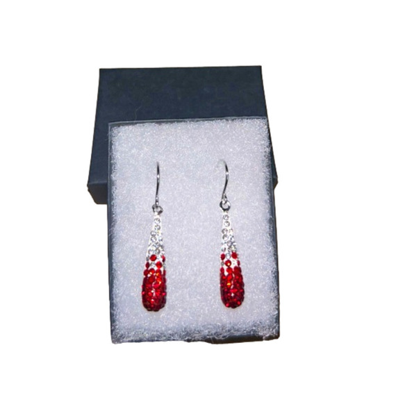 Red & Silver Drop Earrings - Picture 2 of 2